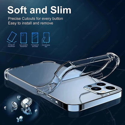 Luxury Shockproof Clear iPhone Case – Transparent Silicone Bumper with Protective Back for iPhone 8–16 Series, Pro Max, Mini, XR, XS, 8 Plus