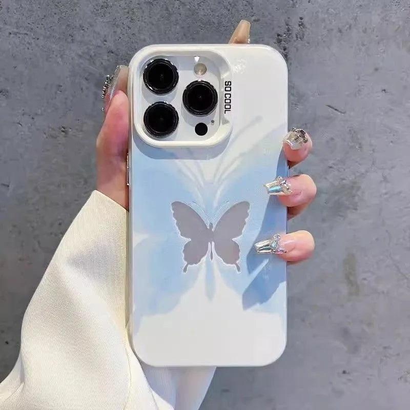 Colorful Hollow Butterfly iPhone Case – Shockproof Bumper Back Cover for iPhone 11–16 Series, Pro Max