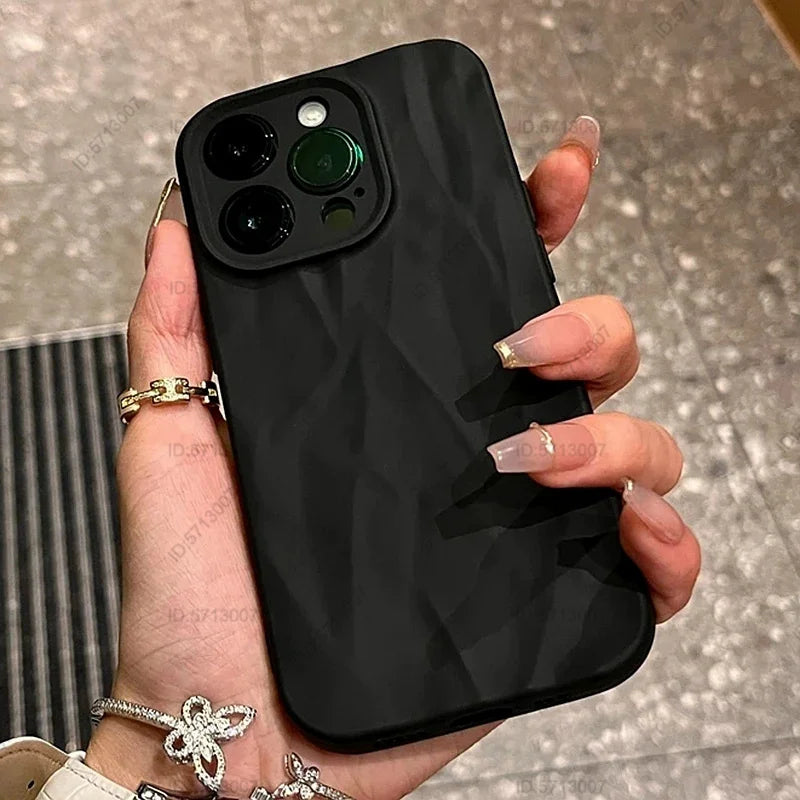 Fashion Silicone Folded Wrinkle iPhone Case – Soft Shockproof Bumper Cover for iPhone 11–15 Series, Pro Max