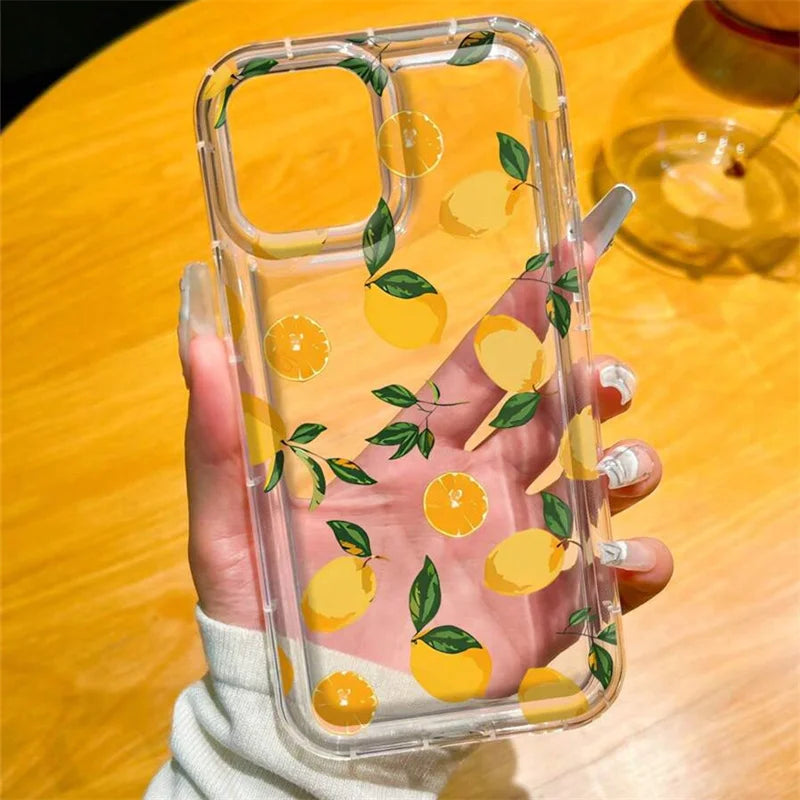 🚢Summer Lemon iPhone Case🍋 – Fresh Fruit TPU Soft Cover with Air Cushion Shockproof Protection for iPhone 11–17 Series