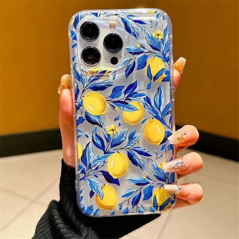 🚢Summer Lemon iPhone Case🍋 – Fresh Fruit TPU Soft Cover with Air Cushion Shockproof Protection for iPhone 11–17 Series