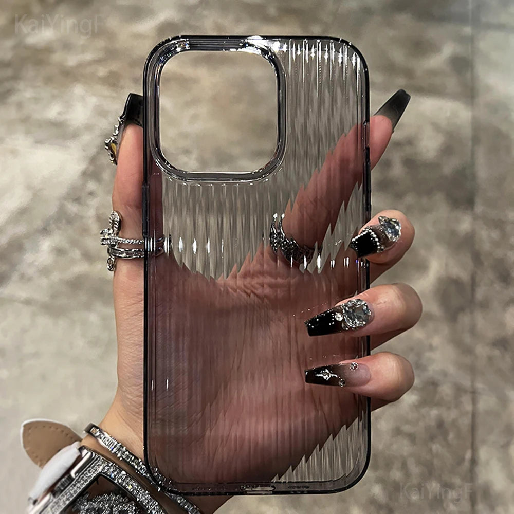 Transparent iPhone Case – Soft Corrugated Silicone Bumper Back Cover for iPhone 11–16 Series, Pro Max