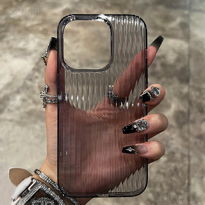 Transparent iPhone Case – Soft Corrugated Silicone Bumper Back Cover for iPhone 11–16 Series, Pro Max