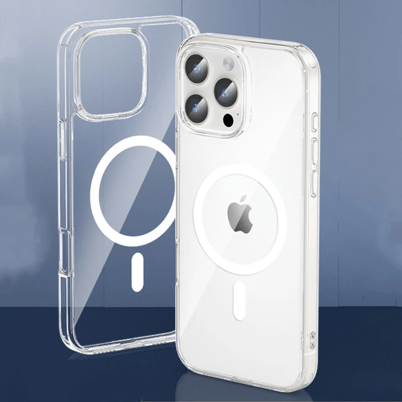 Original Magnetic iPhone Case – Transparent MagSafe-Compatible Wireless Charging Back Cover for iPhone 11–17 Series, Plus, Pro Max