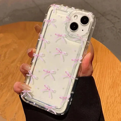 🌸Cute Pink Heart Bow iPhone Case 🌸 – Shockproof Soft Clear Cover for iPhone 11–17 Series, Mini, Pro Max, and Air