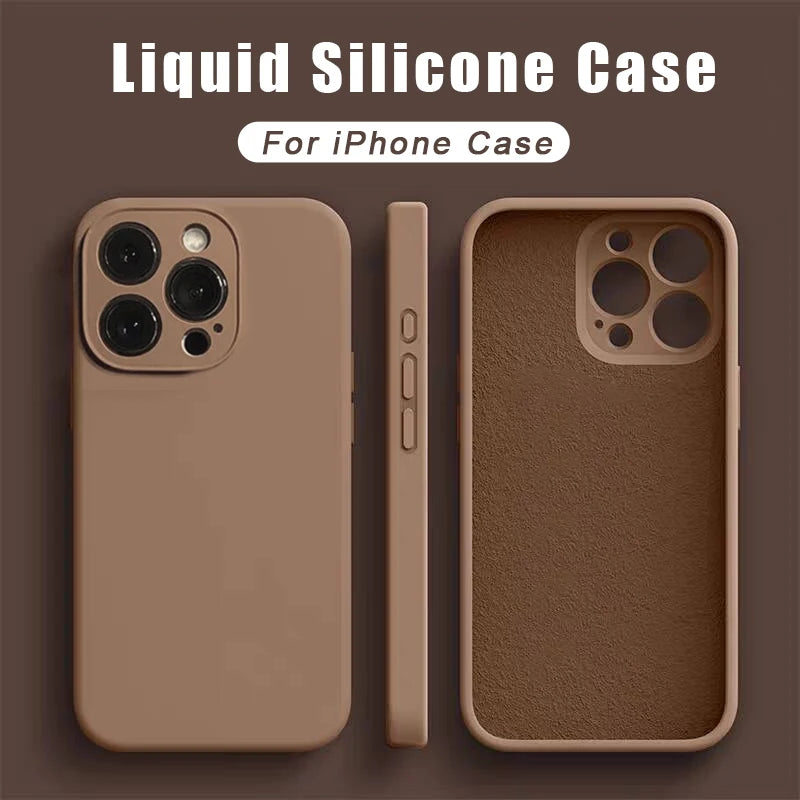 Liquid Silicone iPhone Case – Soft Shockproof Back Cover with Camera Protection for iPhone 11–15 Series, Pro Max & Plus
