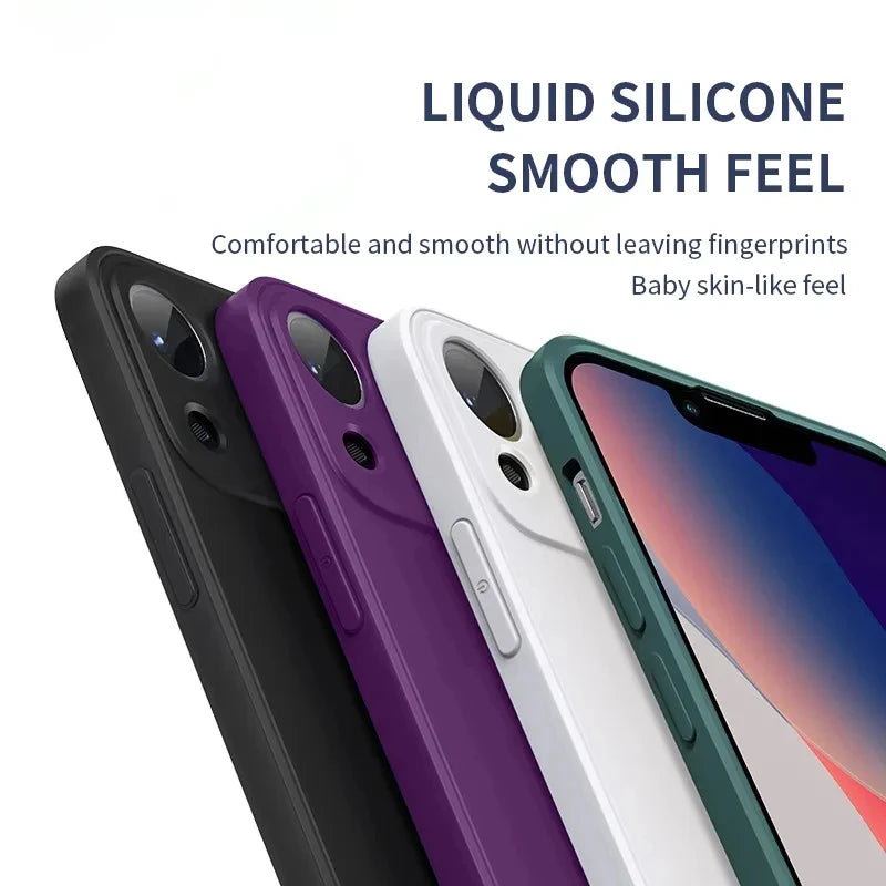 Liquid Silicone iPhone Case – Soft Shockproof Back Cover with Camera Protection for iPhone 11–15 Series, Pro Max & Plus