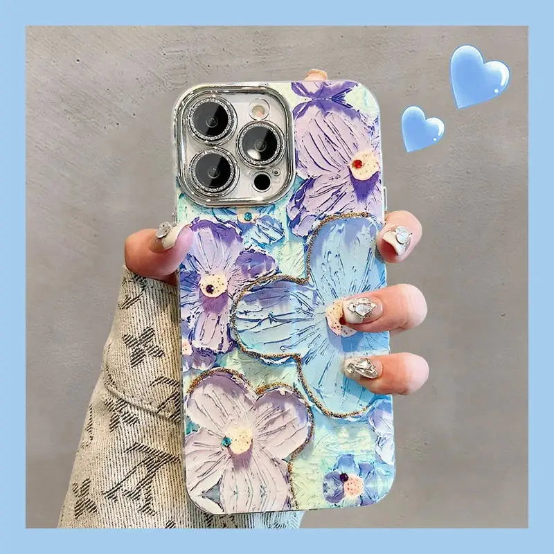 🌷Luxury Flower Glitter iPhone Case🌺 – Laser Diamond Shockproof Cover with Lens Protection for iPhone 11–17, Pro Max, Plus, and Air