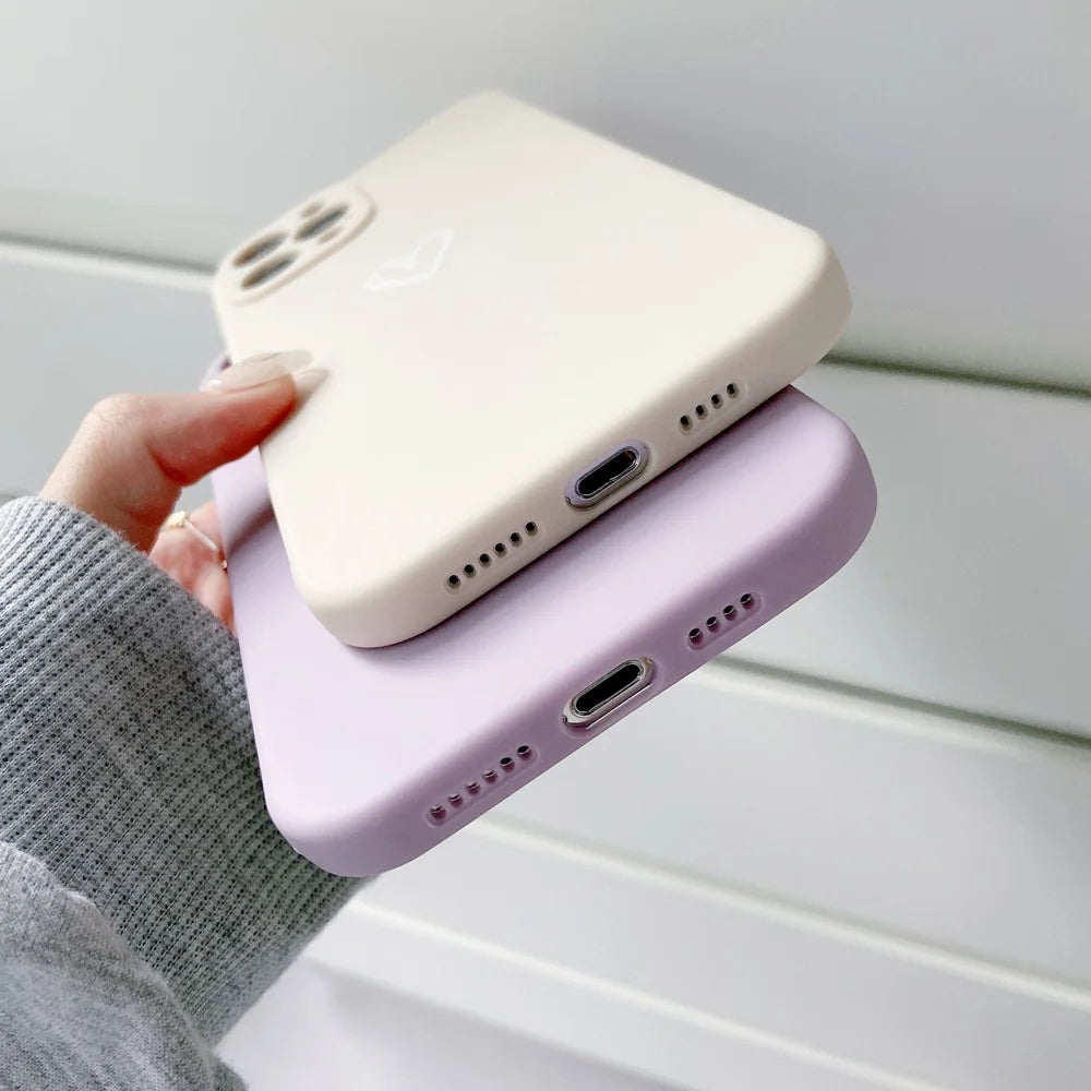 Cute Love Heart iPhone Case – Soft Bumper Candy Matte Shockproof Cover for iPhone 7–16 Series, Pro, Pro Max, Mini, XR, XS